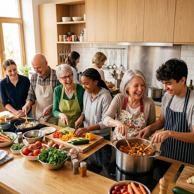 Senioren und Jugendliche kochen gemeinsam